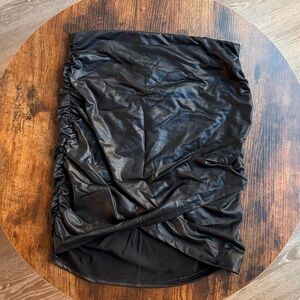 WINDSOR Black Faux Leather Ruched Mini Skirt
